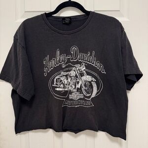 Distressed Cropped Harley Davidson T-Shirt
